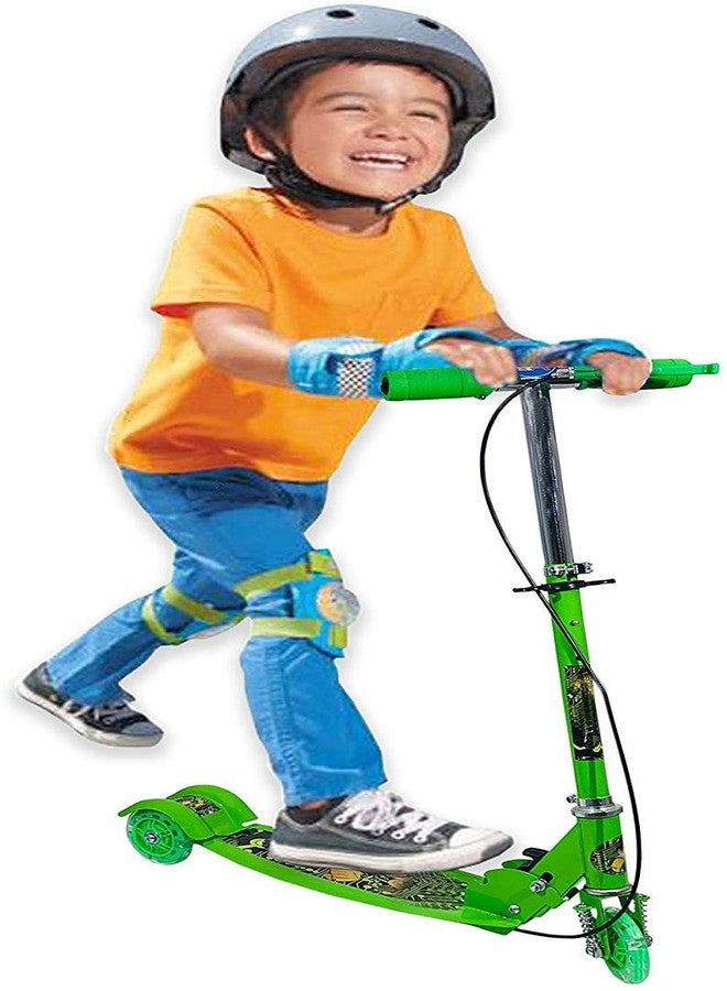 OANGO سكوتر OANGO للأطفال بثلاث عجلات قابل للطي، مزود بفرامل وجرس مع إمكانية تعديل الارتفاع وإضاءة LED على العجلة، سكوتر للأولاد والبنات (متعدد الألوان) (أخضر) - Image 3